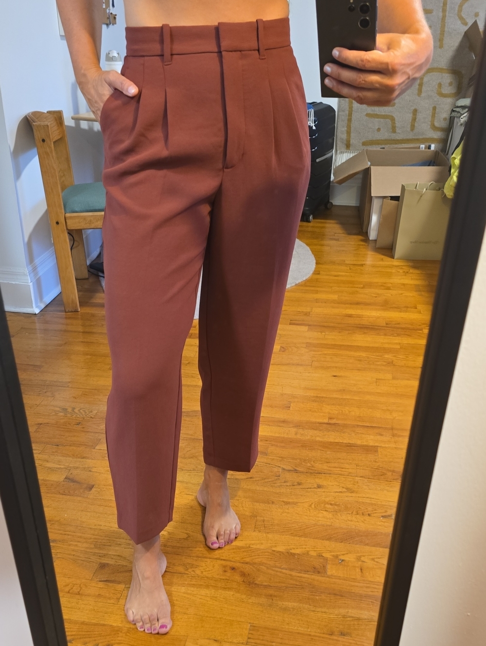 Wilfred Cropped High-Rise Pleated Pants in Brick